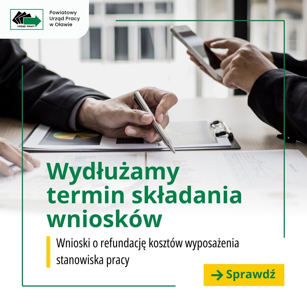 Zdjęcie artykułu Wydłużenie terminu naboru wniosków o przyznanie refundacji kosztów wyposażenia stanowiska pracy